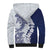 Polynesian Navy Blue Plumeria Lei Sherpa Hoodie with Hammerhead Shark