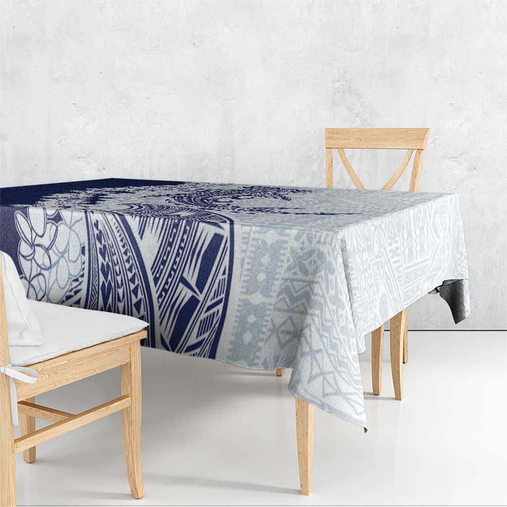 Polynesian Navy Blue Plumeria Lei Tablecloth with Hammerhead Shark LT7 - Polynesian Pride