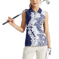 Polynesian Navy Blue Plumeria Lei Women Sleeveless Polo Shirt with Hammerhead Shark LT7 - Polynesian Pride