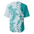 Polynesian Teal Plumeria Lei Baseball Jersey with Hammerhead Shark