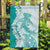 Polynesian Teal Plumeria Lei Garden Flag with Hammerhead Shark