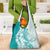 Polynesian Teal Plumeria Lei Grocery Bag with Hammerhead Shark