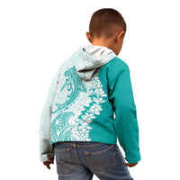 Polynesian Teal Plumeria Lei Kid Hoodie with Hammerhead Shark