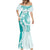 Polynesian Teal Plumeria Lei Mermaid Dress with Hammerhead Shark