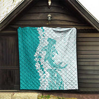 Polynesian Teal Plumeria Lei Quilt with Hammerhead Shark LT7 - Polynesian Pride