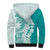 Polynesian Teal Plumeria Lei Sherpa Hoodie with Hammerhead Shark