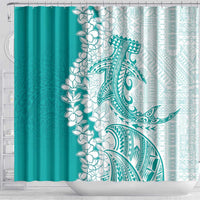 Polynesian Teal Plumeria Lei Shower Curtain with Hammerhead Shark LT7 - Polynesian Pride