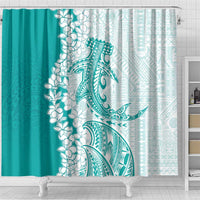 Polynesian Teal Plumeria Lei Shower Curtain with Hammerhead Shark LT7 - Polynesian Pride