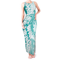 Polynesian Teal Plumeria Lei Tank Maxi Dress with Hammerhead Shark