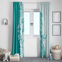 Polynesian Teal Plumeria Lei Window Curtain with Hammerhead Shark