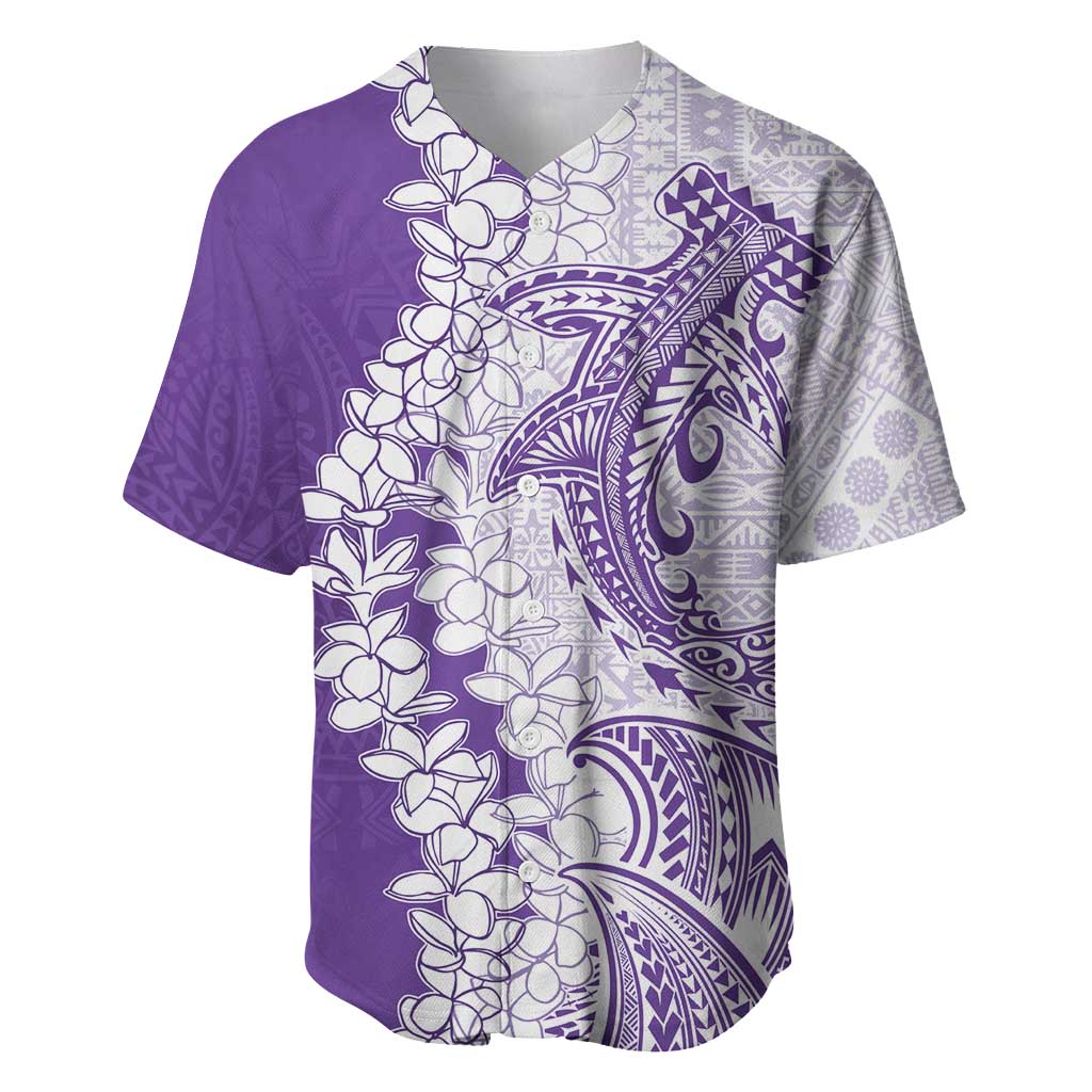 Polynesian Purple Plumeria Lei Baseball Jersey with Hammerhead Shark