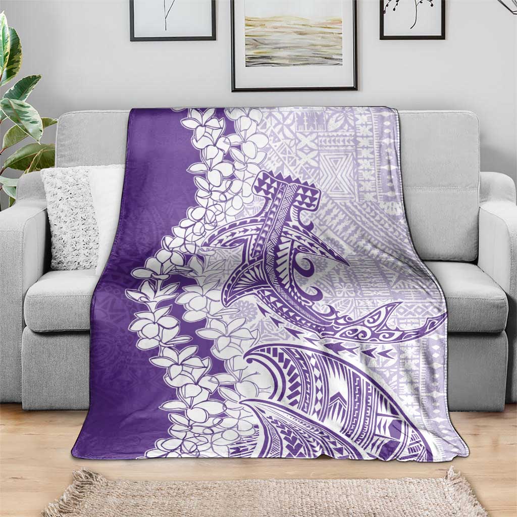 Polynesian Purple Plumeria Lei Blanket with Hammerhead Shark