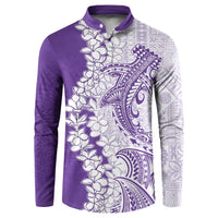 Polynesian Purple Plumeria Lei Button Sweatshirt with Hammerhead Shark