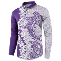 Polynesian Purple Plumeria Lei Button Sweatshirt with Hammerhead Shark