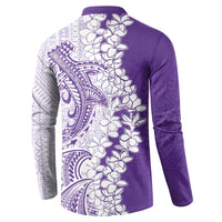 Polynesian Purple Plumeria Lei Button Sweatshirt with Hammerhead Shark