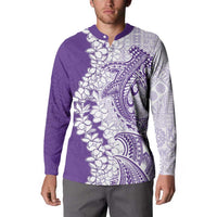 Polynesian Purple Plumeria Lei Button Sweatshirt with Hammerhead Shark