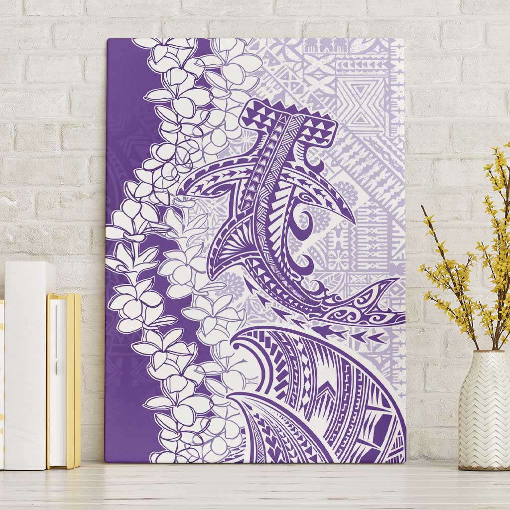 Polynesian Purple Plumeria Lei Canvas Wall Art with Hammerhead Shark