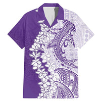 Polynesian Purple Plumeria Lei Family Matching Mermaid Dress and Hawaiian Shirt with Hammerhead Shark