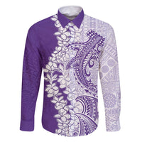 Polynesian Purple Plumeria Lei Family Matching Mermaid Dress and Hawaiian Shirt with Hammerhead Shark