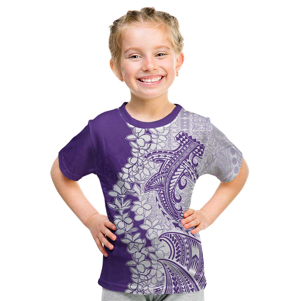 Polynesian Purple Plumeria Lei Kid T Shirt with Hammerhead Shark LT7 Purple - Polynesian Pride