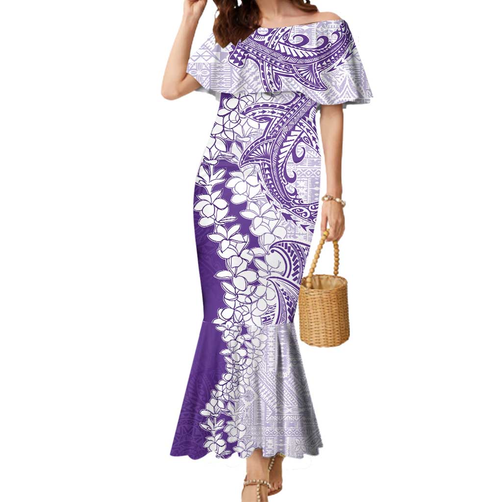 Polynesian Purple Plumeria Lei Mermaid Dress with Hammerhead Shark LT7 Women Purple - Polynesian Pride