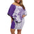 Polynesian Purple Plumeria Lei Off Shoulder Short Dress with Hammerhead Shark