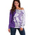 Polynesian Purple Plumeria Lei Off Shoulder Sweater with Hammerhead Shark