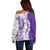 Polynesian Purple Plumeria Lei Off Shoulder Sweater with Hammerhead Shark