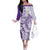 Polynesian Purple Plumeria Lei Off The Shoulder Long Sleeve Dress with Hammerhead Shark