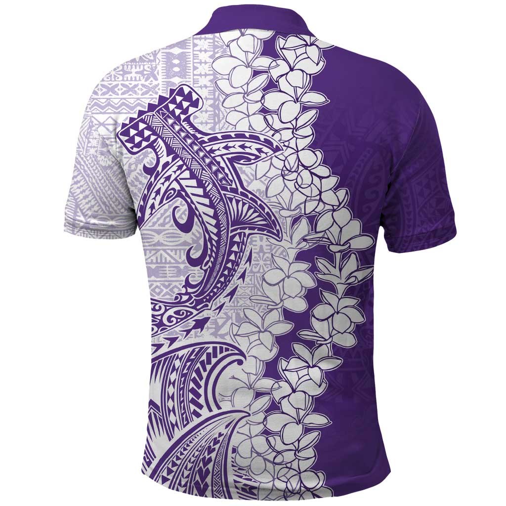 Polynesian Purple Plumeria Lei Polo Shirt with Hammerhead Shark