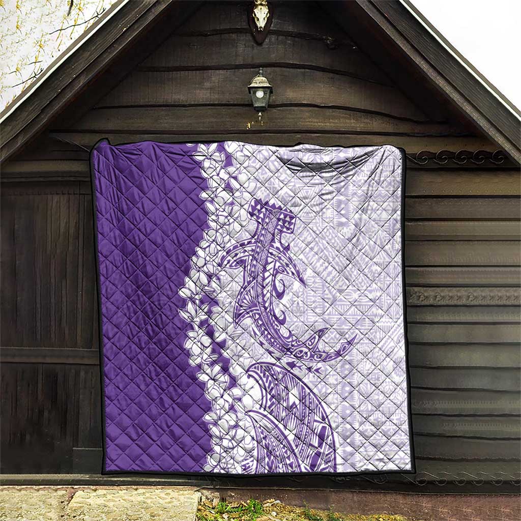 Polynesian Purple Plumeria Lei Quilt with Hammerhead Shark LT7 - Polynesian Pride