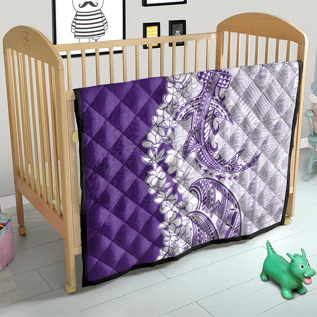 Polynesian Purple Plumeria Lei Quilt with Hammerhead Shark LT7 - Polynesian Pride