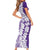 Polynesian Purple Plumeria Lei Short Sleeve Bodycon Dress with Hammerhead Shark