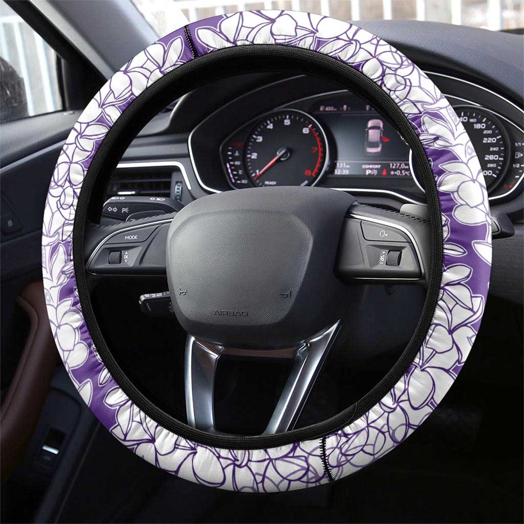 Polynesian Purple Plumeria Lei Steering Wheel Cover with Hammerhead Shark