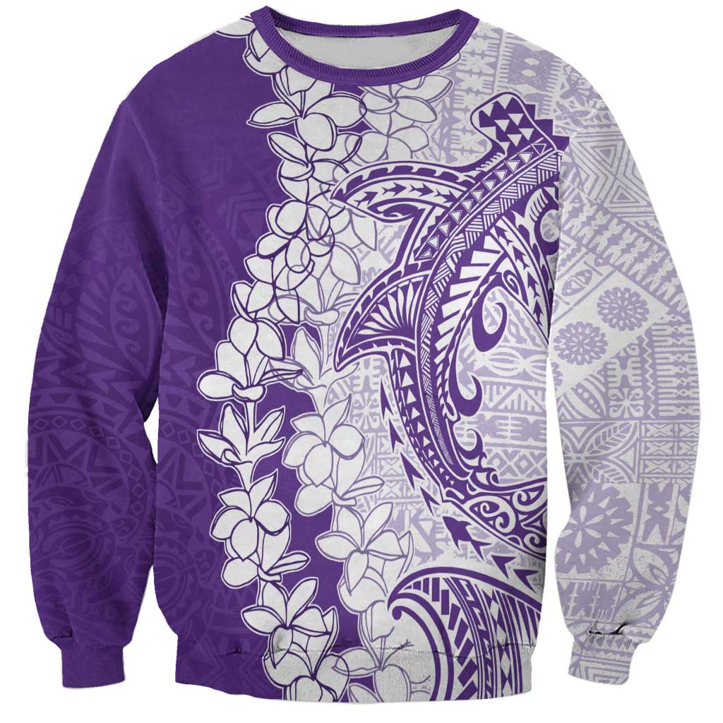 Polynesian Purple Plumeria Lei Sweatshirt with Hammerhead Shark LT7 Unisex Purple - Polynesian Pride