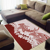 Polynesian Crimson Plumeria Lei Area Rug with Hammerhead Shark