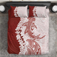 Polynesian Crimson Plumeria Lei Bedding Set with Hammerhead Shark