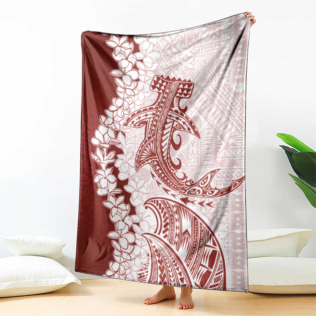 Polynesian Crimson Plumeria Lei Blanket with Hammerhead Shark