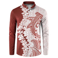 Polynesian Crimson Plumeria Lei Button Sweatshirt with Hammerhead Shark