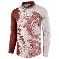 Polynesian Crimson Plumeria Lei Button Sweatshirt with Hammerhead Shark