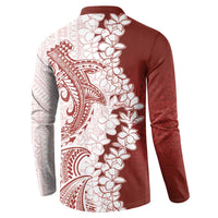 Polynesian Crimson Plumeria Lei Button Sweatshirt with Hammerhead Shark