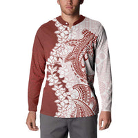 Polynesian Crimson Plumeria Lei Button Sweatshirt with Hammerhead Shark