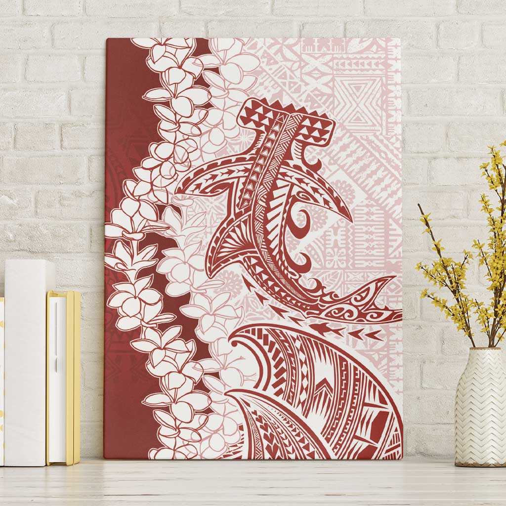 Polynesian Crimson Plumeria Lei Canvas Wall Art with Hammerhead Shark