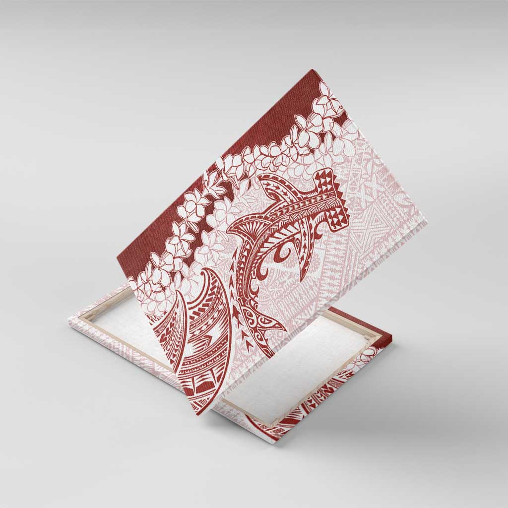 Polynesian Crimson Plumeria Lei Canvas Wall Art with Hammerhead Shark