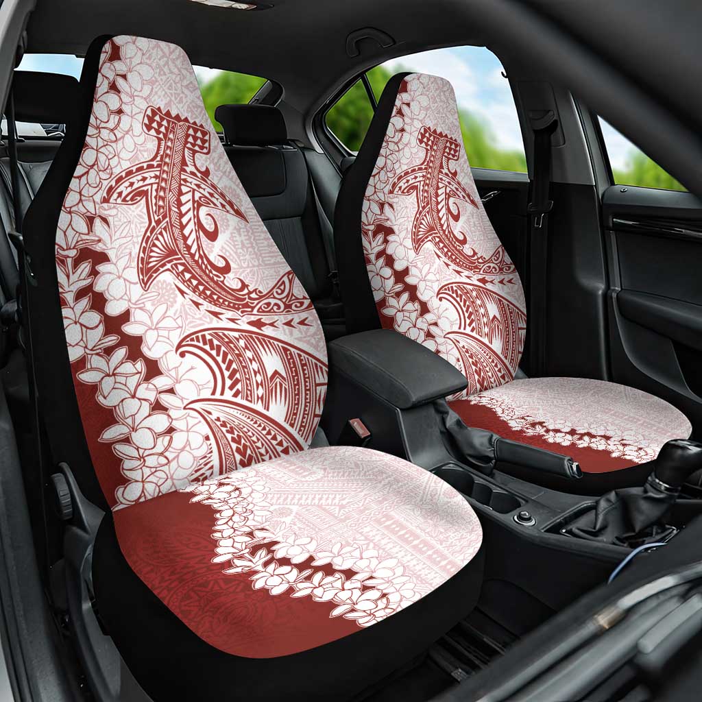 Polynesian Crimson Plumeria Lei Car Seat Cover with Hammerhead Shark