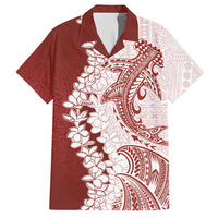 Polynesian Crimson Plumeria Lei Family Matching Long Sleeve Bodycon Dress and Hawaiian Shirt with Hammerhead Shark LT7 Dad's Shirt - Short Sleeve Red - Polynesian Pride