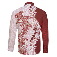 Polynesian Crimson Plumeria Lei Family Matching Puletasi and Hawaiian Shirt with Hammerhead Shark