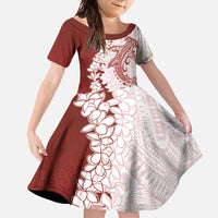 Polynesian Crimson Plumeria Lei Family Matching Short Sleeve Bodycon Dress and Hawaiian Shirt with Hammerhead Shark LT7 Daughter's Dress Red - Polynesian Pride