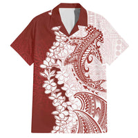 Polynesian Crimson Plumeria Lei Family Matching Short Sleeve Bodycon Dress and Hawaiian Shirt with Hammerhead Shark LT7 Dad's Shirt - Short Sleeve Red - Polynesian Pride