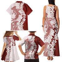 Polynesian Crimson Plumeria Lei Family Matching Tank Maxi Dress and Hawaiian Shirt with Hammerhead Shark